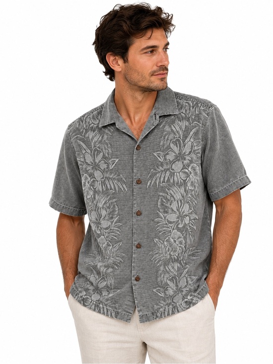 Tommy Bahama Other - Tommy Bahama TB93 100% Silk Camp Shirt Gray Floral Hawaiian Men’s Medium
